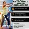 Woman performing kettlebell exercises in gym environment.